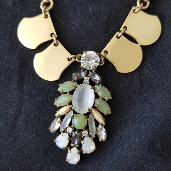 NWOT J. Crew Brass White Green Statement Necklace - Picture 4 of 5